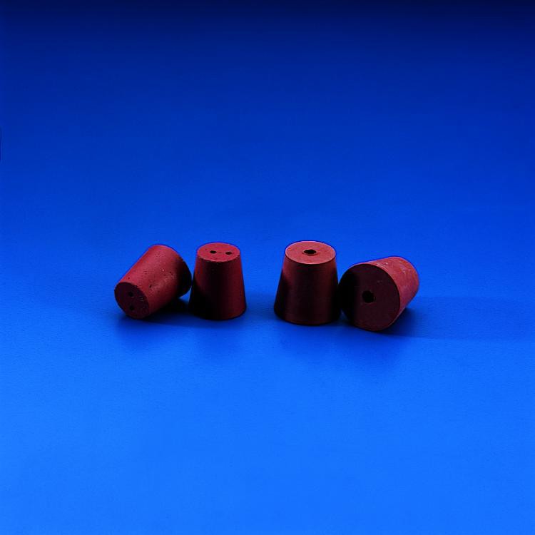 Tappo in gomma rossa con 1 foro, n.3, sup.15mm inf.11mm, h.18mm - Permax